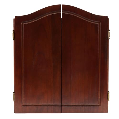 GSE Games & Sports Expert Professional Solid Wood Classic Dartboard Cabinet with Sisal/Bristle Dartboard, Scoreboard, and 6 Steel Tip Darts, Easy Assembly Complete with All Accessories (Deluxe Walnut)