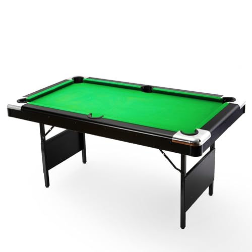 7FT Foldable Pool Table for Adults, Full Size Portable Billiards Table with Complete Accessories (Balls, 2 Cues, Chalk, Brush), Indoor Outdoor Collapsible Felt Game Table for Game Room & Backyard - color: Green