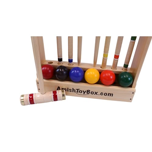 Deluxe Croquet Game Set - 6 Player - with Wooden Stand (Three 28" Handles/Three 32" Handles)