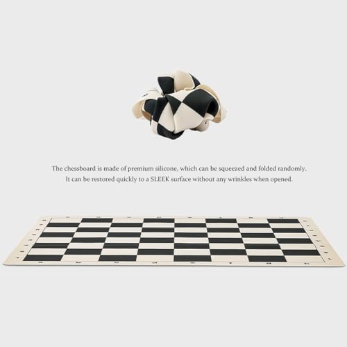 A&A Tournament Chess Set/ 20''x20'' Foldable Silicone Chess Board / 3.75'' King Height Plastic Quadruple Weighted Classic Staunton Pieces/Storage Bag for 6 Years Old - 2 Players