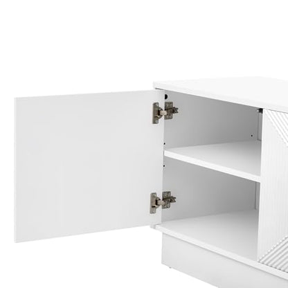 4-Door Wave Design Storage Cabinet with Adjustable Shelves and LED Accent Lighting, Wooden Display Cabinet for Living Room, Bedroom, Home Office, Space-Saving, White - color: White
