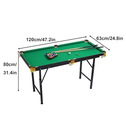 Folding Pool Table, Portable Billiard Tables Game Set with Cues, Balls, Rack, Chalk and Brush for Home, Office, Recreation Room(120x63x80cm/47.2x24.8x31.4in)