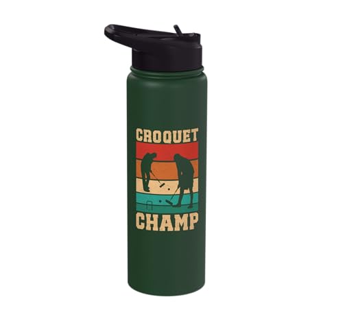 Croquet Champ Retro Funny Lawn Game Player Quote Stainless Steel Insulated Water Bottle - color: Dark Green
