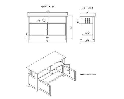 Alaterre Furniture Mission TV Stand with Open Shelves and 2 Cabinet Doors – Classic 42” Wood Media Console for TV, Gaming Consoles & Video Equipment in Living Room or Bedroom (Cherry)