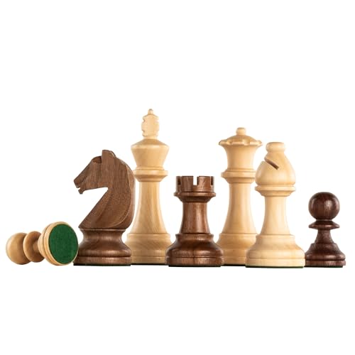 A&A Premium Triple Weighted Staunton Wooden Chess Pieces w/ 2 Extra Queen - King Height 3.75"/9.5cm / 2 Storage Bags - Natural Walnut Wood