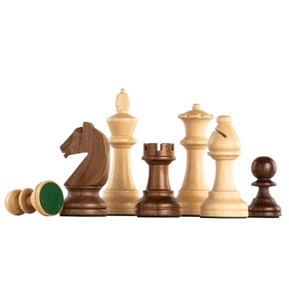 A&A Premium Triple Weighted Staunton Wooden Chess Pieces w/ 2 Extra Queen - King Height 3.75"/9.5cm / 2 Storage Bags - Natural Walnut Wood