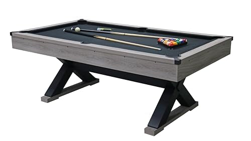 84" Professional Pool Table Set with X-Base - with 2 Cues, Billiard Balls, Chalk, X-Legs, Brush & Triangle Rack - Premium Black Felt, Heavy-Duty Rustic Grey Wood for Game Room/Man Cave