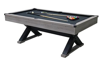 84" Professional Pool Table Set with X-Base - with 2 Cues, Billiard Balls, Chalk, X-Legs, Brush & Triangle Rack - Premium Black Felt, Heavy-Duty Rustic Grey Wood for Game Room/Man Cave