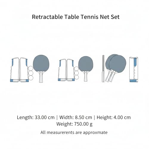 Retractable Table Tennis Net Set with Rackets and Balls, Portable Ping Pong Kit for Flat Surfaces - color: Black