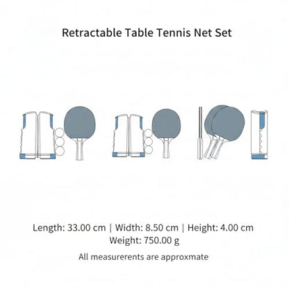 Retractable Table Tennis Net Set with Rackets and Balls, Portable Ping Pong Kit for Flat Surfaces - color: Black