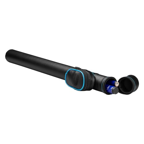 Casemaster Q-Vault Supreme Billiard/Pool Cue Hard Case, Holds 1 Complete 2-Piece Cue (1 Butt/1 Shaft) - color: Black with Blue Trim