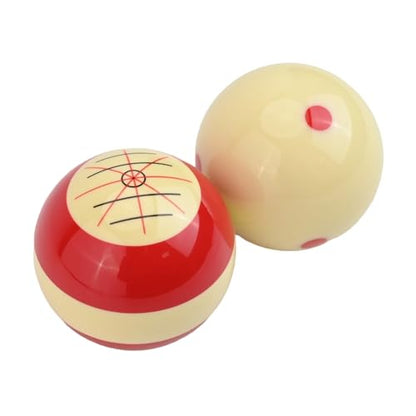 Billiards Training Cue Ball 2 Pack, 57.2mm Resin Practice Pool Balls with 6-Point Design Aiming, Double-Sided Dots, for Red White