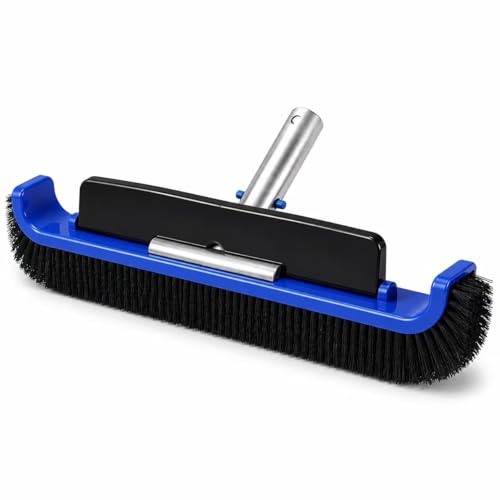 17.5" Pool Brush Head, Curved Swimming Pool Cleaning Brush with Reinforced Aluminum Back & Nylon Bristles, Heavy Duty Scrubber for Pool Walls Tiles Floors, Blue - color: Blue