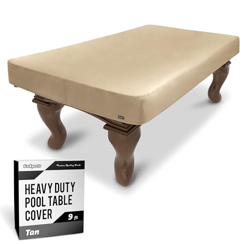 GoSports 6, 7, 8 & 9 ft Premium Leatherette Pool Table Cover - Waterproof & Tearproof - Heavy Duty Indoor & Outdoor Billiard Table Cover - color: Tan, style: 9 ft (112" L x 62" W x 8" H)