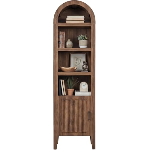 Best Choice Products 72" Tall Narrow Arched Pantry Cabinet w/Reeded Door, 4-Tier Bookshelf, Armoire, Hutch, Bookcase, Storage Cabinet w/Adjustable Shelves, for Dining Room and Livingroom - Walnut - color: Narrow - Walnut