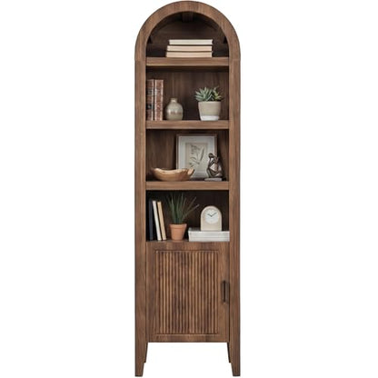 Best Choice Products 72" Tall Narrow Arched Pantry Cabinet w/Reeded Door, 4-Tier Bookshelf, Armoire, Hutch, Bookcase, Storage Cabinet w/Adjustable Shelves, for Dining Room and Livingroom - Walnut - color: Narrow - Walnut