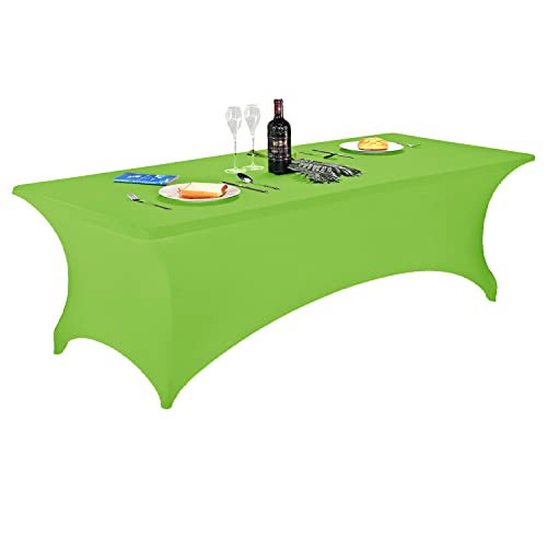LZY Spandex Fitted Stretch Table Cover for 6 ft or 4ft or 8ft Folding Table, Rectangular Cocktail Tablecloth, Perfect for Party or Banquet - color: Apple Green, size: 96" x 30" (Rectangular)