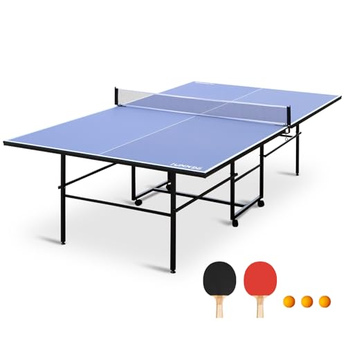 4.5FT/8FT/9FT Mid-Size Table Tennis Table Ping-Pong Table Set Foldable & Portable Table Indoor Outdoor for Family Game - color: Blue, size: 9FT