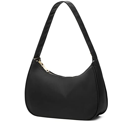 CYHTWSDJ Shoulder Bags for Women, Cute Hobo Tote Handbag Mini Clutch Purse with Zipper Closure - color: Nylon Black