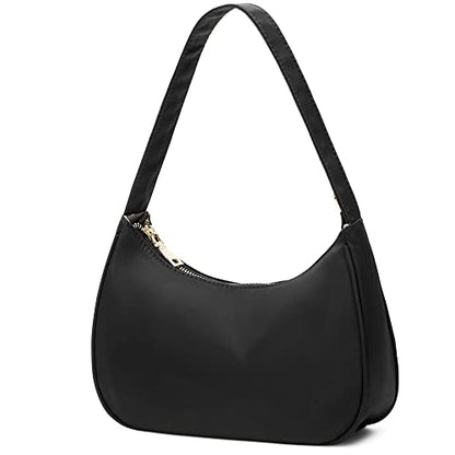 CYHTWSDJ Shoulder Bags for Women, Cute Hobo Tote Handbag Mini Clutch Purse with Zipper Closure - color: Nylon Black
