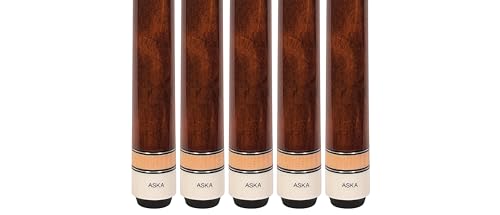 ASKA Set of Wrapless 2-Piece Billiard Pool Cue Sticks L3, 58" Hard Rock Canadian Maple, 13mm Hard Leather Tip, Choice of Colors - style: 5 Brown