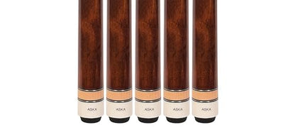 ASKA Set of Wrapless 2-Piece Billiard Pool Cue Sticks L3, 58" Hard Rock Canadian Maple, 13mm Hard Leather Tip, Choice of Colors - style: 5 Brown