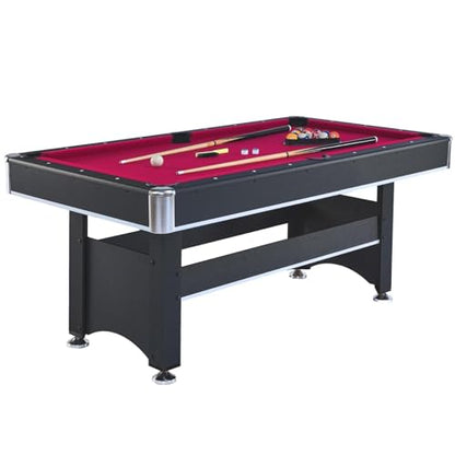 6-Foot Outdoor Pool Table with Red Felt - Multi Game for Family Gatherings and Parties