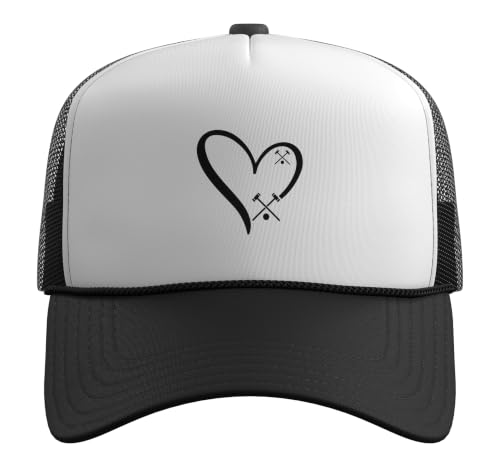 Croquet Heart - Heart with Croquet Mallets Trucker Hat with Adjustable Mesh Back - color: Black/White