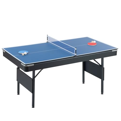 3 in 1 Pool Table Ping Pong Dining Table Combo,63.8 Foldable Billiard Tables/Table Tennis, Multi Game Table, with Billiard and Tennis Paddles Accessories - color: 3 in 1 Pool Table+Blue