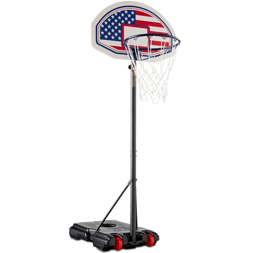 Best Choice Products Kids Height-Adjustable Basketball Hoop, Portable Backboard Set w/ 2 Wheels, Fillable Base, 70.5in to 82.3in Tall - style: American Flag