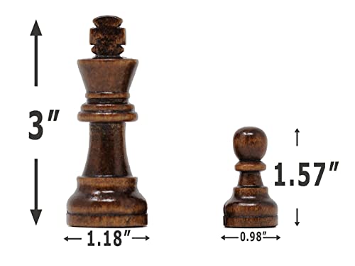 DA VINCI Staunton Wood Chess Pieces 32 Chessmen and Storage Bag (3 Inch King) - size: 3 Inch King