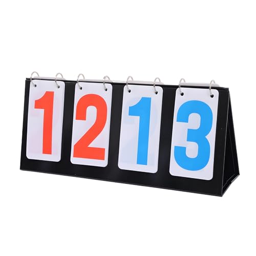 Easy Flip 4-Digit Scoreboard, Portable Tabletop Scoreboard with Red & Blue Numbers, 6.3 x 15 in, for Tennis, Basketball & Sports