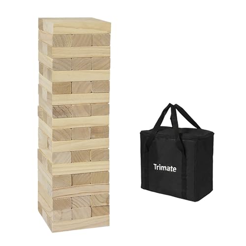 Tumbling Tower Giant 28" - Double-Sanded Smooth Natural Wood, 54 Blocks, Durable & Portable Carry Bag, Indoor & Outdoor, Family Party Game Age 8+