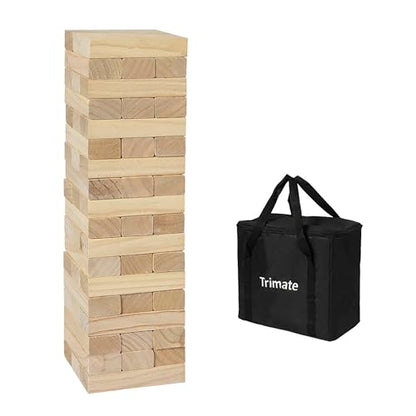 Tumbling Tower Giant 28" - Double-Sanded Smooth Natural Wood, 54 Blocks, Durable & Portable Carry Bag, Indoor & Outdoor, Family Party Game Age 8+