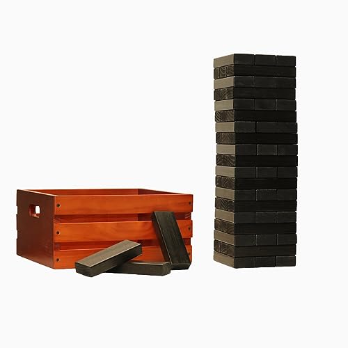 Tailgating Pros Premium Giant Toppling Timbers with Stained Crate – Choose Your Team Colors! Jumbo Outdoor Yard Game, Tower Grows to Over 5 Feet! –Optional Tipsy Stickers Available! - color: Black / Black, size: With Tipsy Stickers