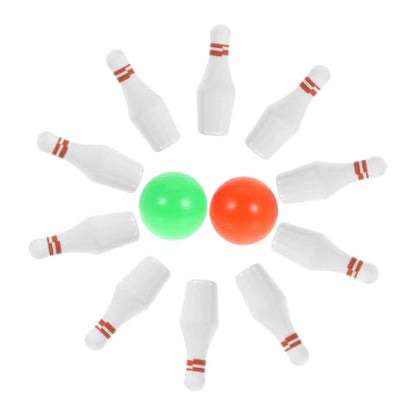 Yardwe Miniature Tabletop Bowling Set for Doll House Decor Pins and Balls Mini Sports Lightweight and Miniature Bowling Game for Family Entertainment and Handcraft Display