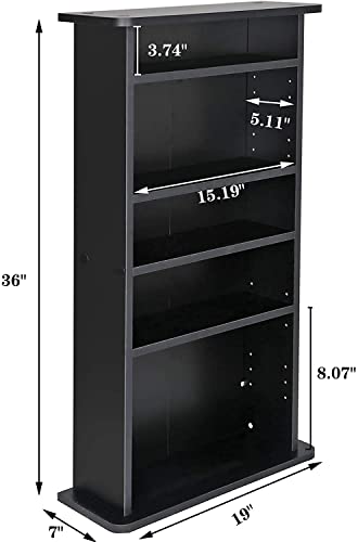 JupiterForce 5-Tier Adjustable Blue-Ray Cabinet CD Book Shelves Store & Organizer Video Games Arts Shelf Display Media Storage Furniture, Black