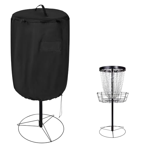 Disc Golf Basket Cover, Double Stitched Seam, Tear and UV resistant-420D Heavy Duty Fabric, Water-resistant, Sun Protection, Flying Disc Golf Basket Accessories, 27.6" D x 35.43'' H，Black