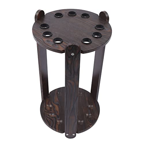 Pool Stick Holder Floor Stand 9-Cue, Wooden Billiard Cue Rack Freestanding Round Billiard Cue Rack Hold 9 Cues for Storing Golf Clubs Fishing Rods (9 Holes Round)