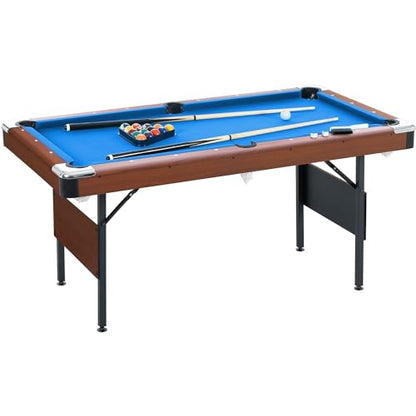 Ditkoko Billiard Table, 64" Folding Pool Table with with Balls, Cues, Chalk, Brush and Triangle, Pool Table Set for Family Game Room, Adult Rrec Room, Basements, Man cave or Garage - color: Blue & Brown