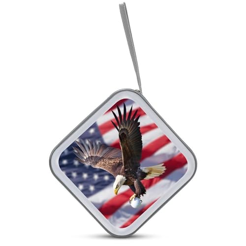 U.S Flag Eagle Golf Ball CD DVD Wallet 40 Capacity CD Case Cute Portable Disk Holder Storage for Car