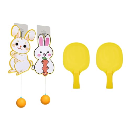 B Baosity Indoor Hanging Table Tennis Trainer with 2 Rackets and 2 Balls, Table Tennis Training Set, Parent Child Toy, 2 Bunny Board