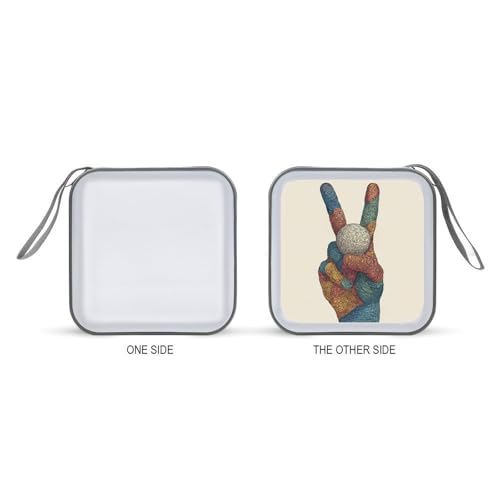 Hand with Peace Sign Holding Golf Ball CD Case DVD Storage Case Portable for Car Home Travel