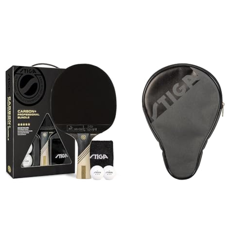STIGA Carbon+ Bundle Ping Pong Paddle Set – 7-ply Extra Light Carbon Fiber Blade & Ping Pong Paddle Cover Premium, Heavy-Duty Vinyl Features Extra Padding for Enhanced Protection Fits
