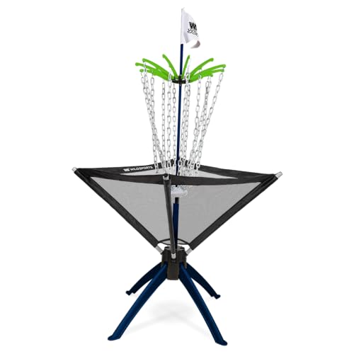 Wild Sports Disc Golf Set - Black, 5 ft Tall - All-Weather Basket for Lawn Games - Portable Disc Golf Basket with Carry Bag - Starter Kit with 3 Throwers & Accessories