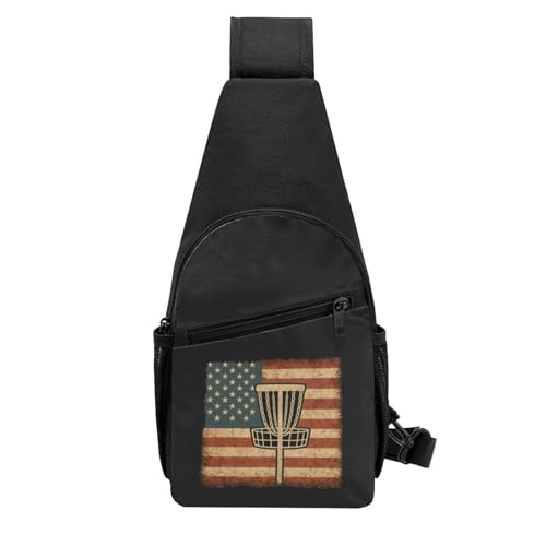 Disc Golf Vintage Usa Flag Casual Sling Chest Bag, Crossbody Shoulder Pack