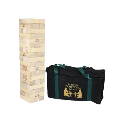 Masters Giant Tumble Tower - Mango Wood - 81cm | Can grow to 1.5m - XL Giant Garden Game for Adults - 54 Wooden Toppling Blocks - Stacking Game - Outdoor Party Game