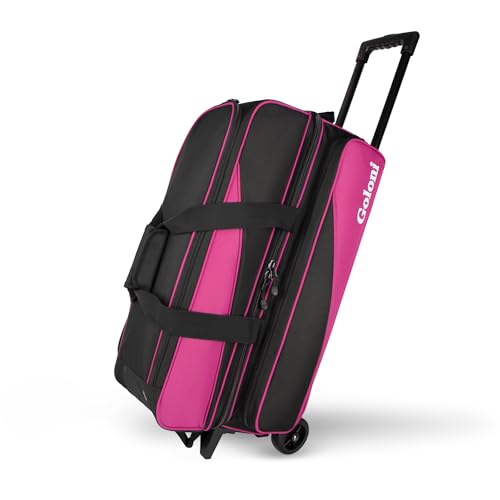 Goloni 3 Ball Bowling Bag with Wheels, Rolling Bowling Roller Bag with Retractable Handle for Balls & Bowling Accessories - color: 3 Ball-Pink