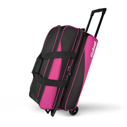 Goloni 3 Ball Bowling Bag with Wheels, Rolling Bowling Roller Bag with Retractable Handle for Balls & Bowling Accessories - color: 3 Ball-Pink