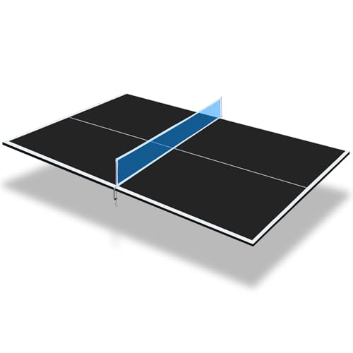 IUNNDS Table Tennis Table Topper, 6/7/8/8.5/9FT Foldable Ping Pong Conversion Top with Net Set for Billiard & Pool Tables - color: Black, size: 9FT for 8FT Pool Table